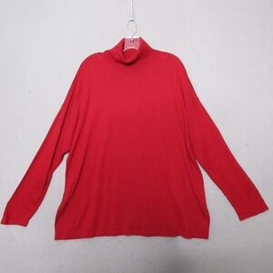 J Jill Silk & Cotton‎ Sweater XL Red Turtleneck Thin Knit Lagenlook Boxy Relaxed